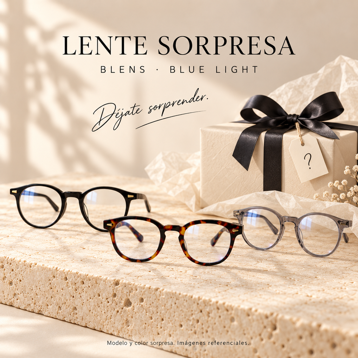 Lente Sorpresa BLENS Blue Light: varios modelos referenciales junto a un regalo