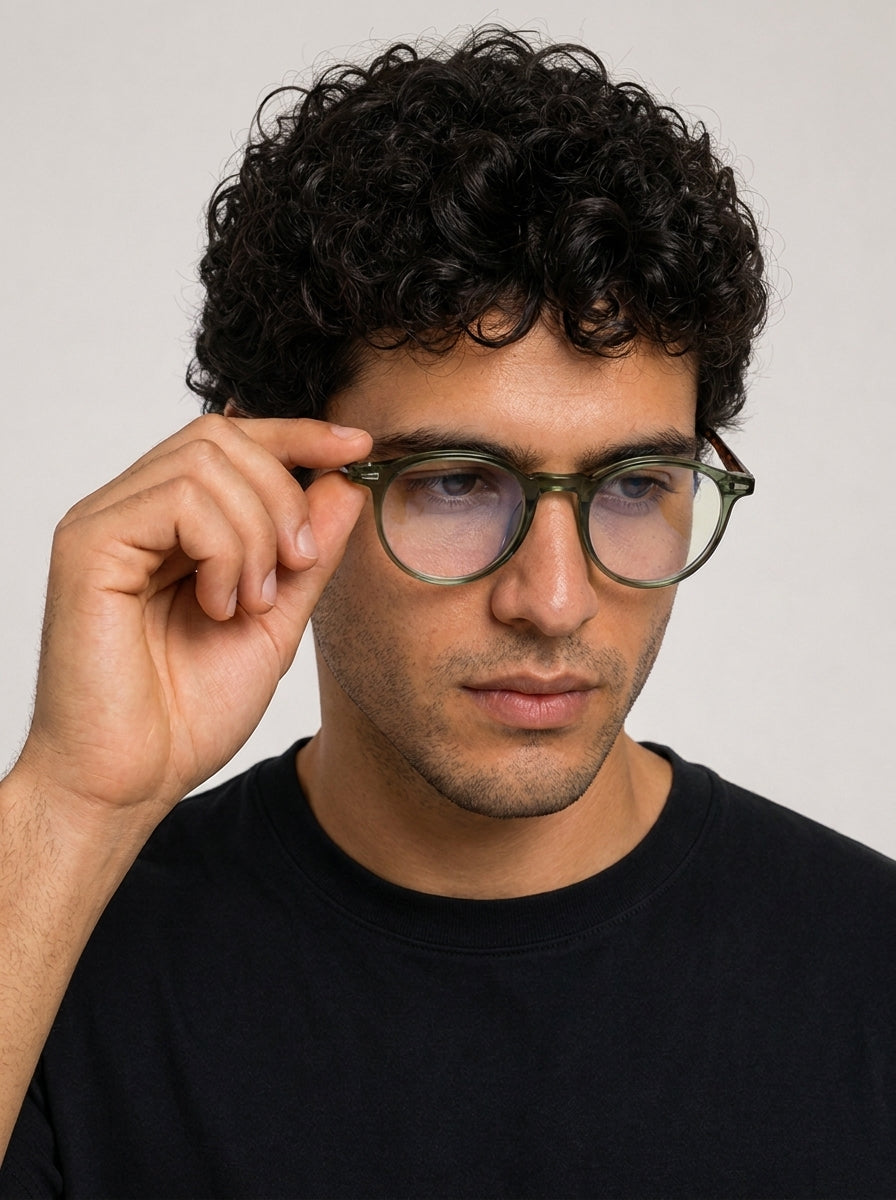 Pucon Verde - modelo masculino ajustando los lentes