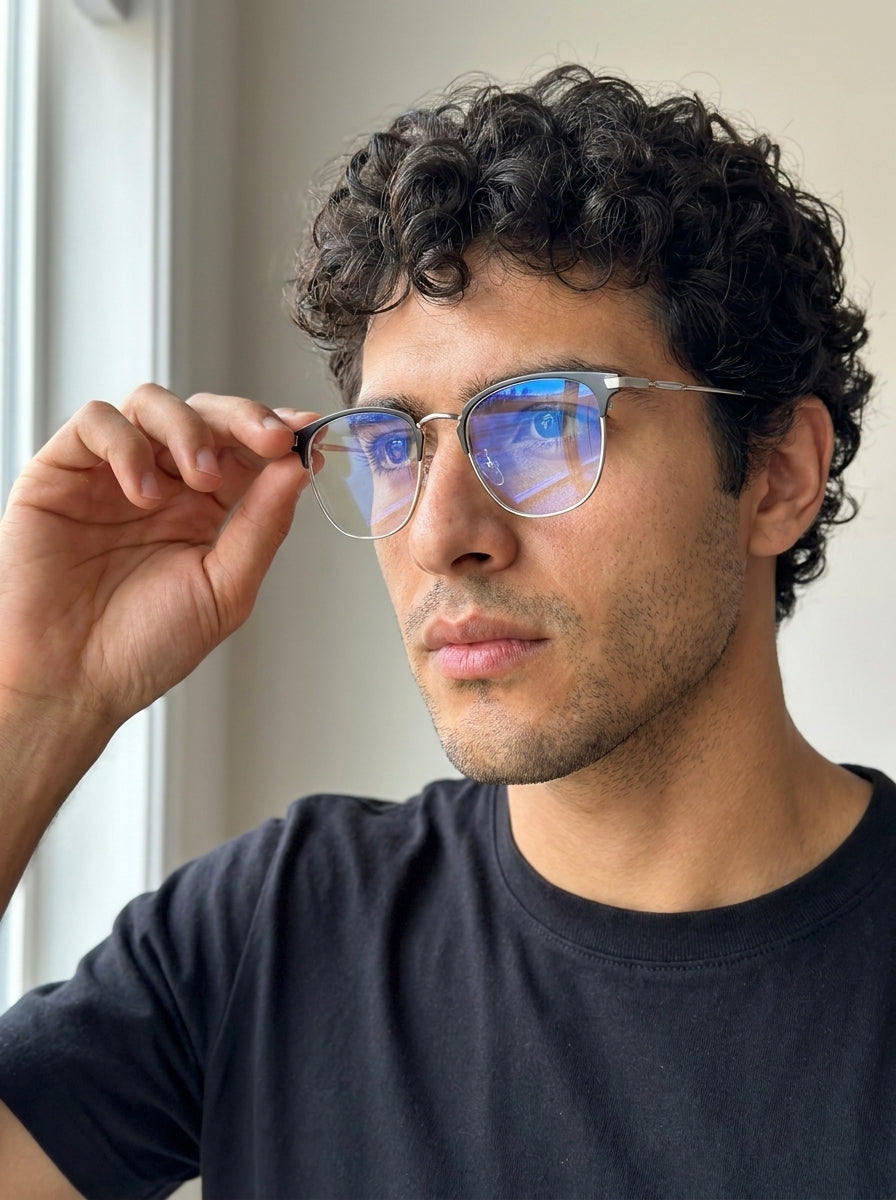 Puerto Varas Plata - modelo masculino ajustando los lentes