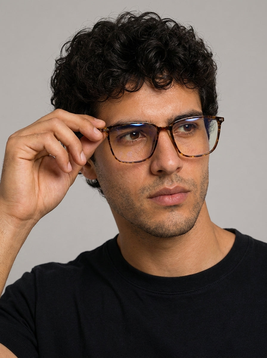 Zapallar Leopardo - modelo masculino ajustando los lentes